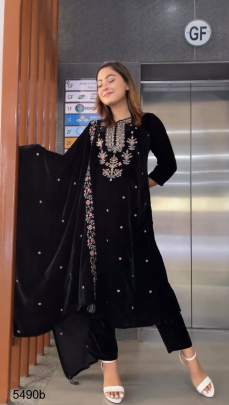 Black Designer Suit In Viscose velvet Fabric RTC 5490