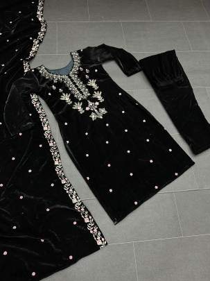 Black Designer Suit In Viscose velvet Fabric RTC 5490