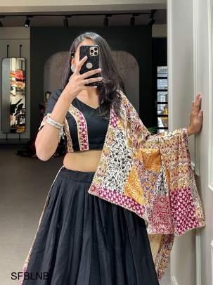 Black Embracing The Delicate Printed Details In Your Garba Choli