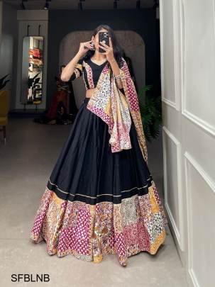Black Embracing The Delicate Printed Details In Your Garba Choli