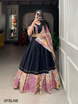 Black Embracing The Delicate Printed Details In Your Garba Choli