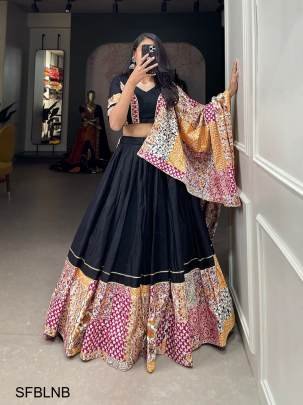 Black Embracing The Delicate Printed Details In Your Garba Choli