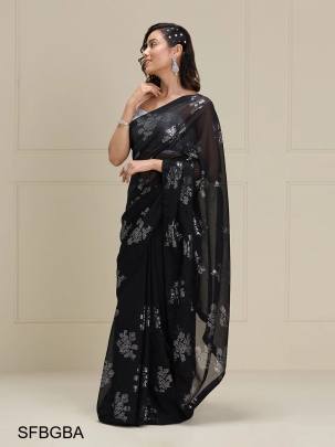 Black Georgette Beautiful All Over Crochet Work And Sequence Work