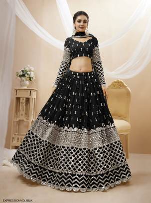 Black Georgette Sequence Zari Embroidered Work Lehenga Expression Vol 1 by Zeel Clothing 