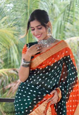  Black Kanjivaram Bandhani Saree Sugandha