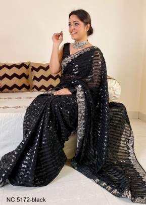 Black Kiara Bollywood Beautiful Sequence Georgette Saree NC 5172