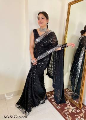 Black Kiara Bollywood Beautiful Sequence Georgette Saree NC 5172