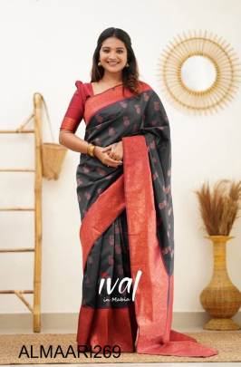 Black Lichi Silk Banarasi saree with beautiful design