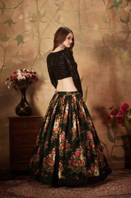 Black Organza Lehenga Choli From Floral Vol 1 by Zeel Clothing