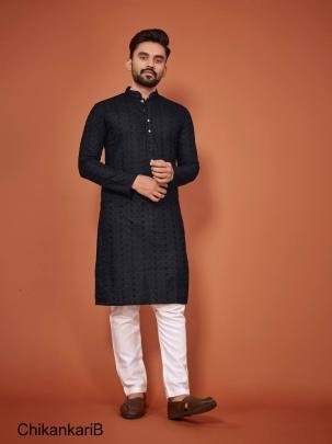 Black Prasang Luckhnowi Chikankari Men's Kurta Payjama
