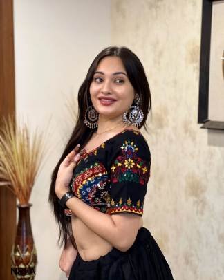 BLACK Presenting a perfectly blended endless array of patterns  designs  color   print work and lehariya print dupatta  NBLA