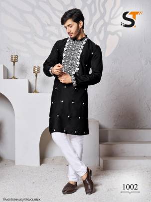Black Traditional Work Kurta For Men 