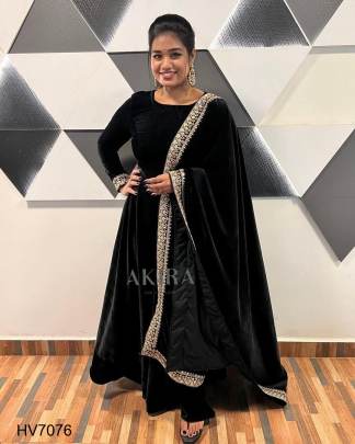 Black Velvet gown With Embroidery Sequence