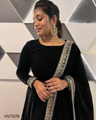Black Velvet gown With Embroidery Sequence