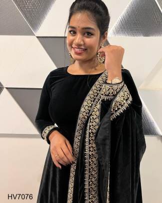 Black Velvet gown With Embroidery Sequence