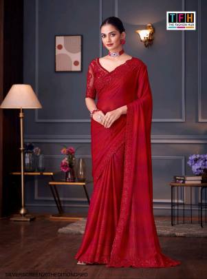 Blossom Glitter Designer Saree in Red 