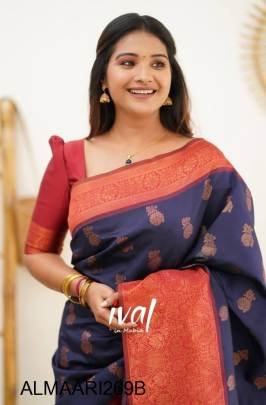 Blue Banarasi Soft Silk Copper Weaving Work Saree