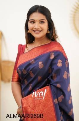 Blue Banarasi Soft Silk Copper Weaving Work Saree