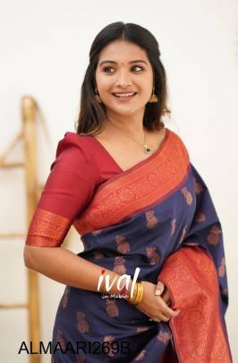 Blue Banarasi Soft Silk Copper Weaving Work Saree