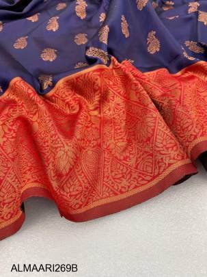 Blue Banarasi Soft Silk Copper Weaving Work Saree