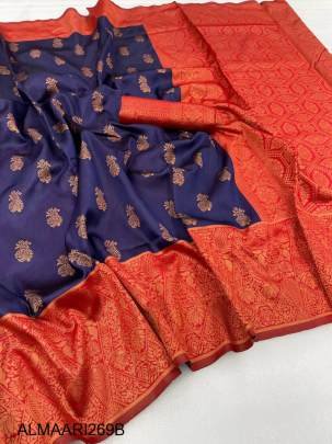 Blue Banarasi Soft Silk Copper Weaving Work Saree