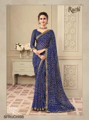 Blue Bandhani Chiffon Saree Catalog By Ruchi