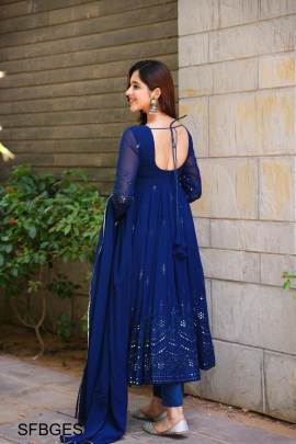 Blue Georgette Embroidered Suit Set