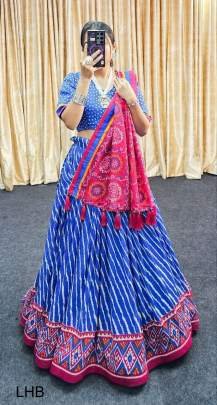 Blue Light Leheriya  Print Tussar Silk Lehenga Choli