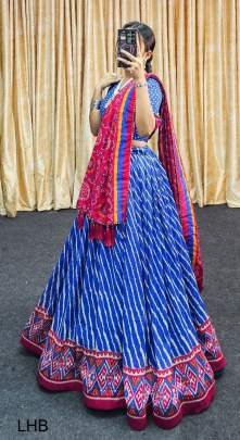 Blue Light Leheriya  Print Tussar Silk Lehenga Choli