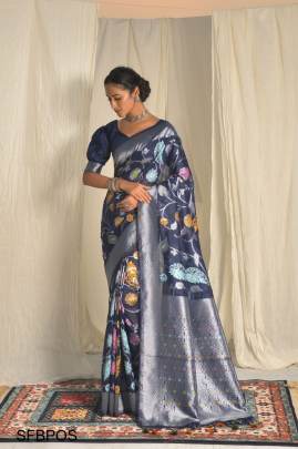 Blue Premium Orgenza Silk Zari Weaving Saree 