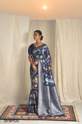 Blue Premium Orgenza Silk Zari Weaving Saree