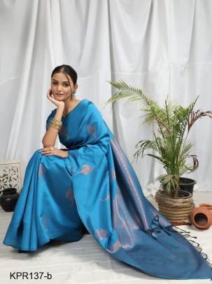 Blue Soft Litchi Silk Saree Catalog KPR137