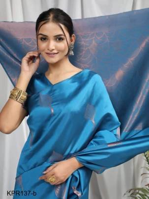 Blue Soft Litchi Silk Saree Catalog KPR137