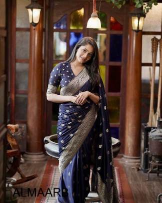 Blue Woven Kanjivaram Pure Silk Art Silk Saree