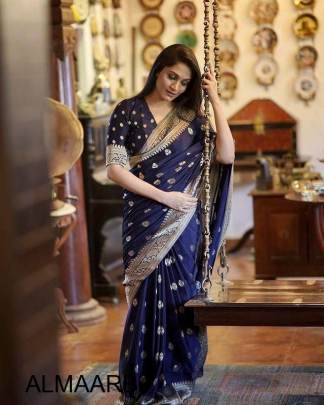 Blue Woven Kanjivaram Pure Silk Art Silk Saree