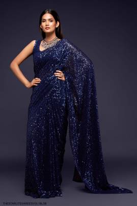 Blush Blue Georgette Multiple Sequence Embroidery The Starlite Sarees Vol 1 By Zeel Clothing