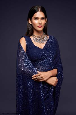 Blush Blue Georgette Multiple Sequence Embroidery The Starlite Sarees Vol 1 By Zeel Clothing