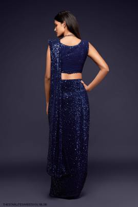 Blush Blue Georgette Multiple Sequence Embroidery The Starlite Sarees Vol 1 By Zeel Clothing