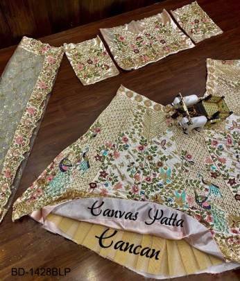 BLUSH PINK Launching 3.5 Meter Flare Japan Satin Silk Embroidery Sequins work Lehenga with Cancan & Canvas Patta BD-1428BLP