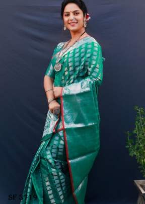 box silver Lichi Soft Silk Saree In Rama Green Color By Surati Fabric 