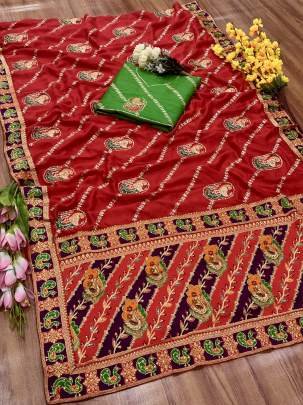  CHUNDADI - PANETAR Phantom Silk Embroidery Work With Jequqrd Diamond Work Saree In Red