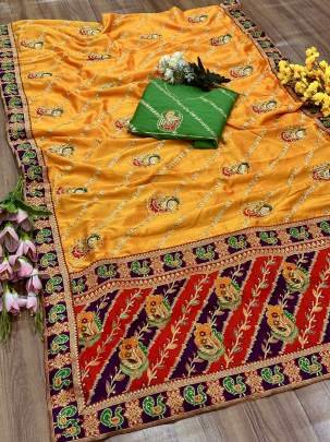  CHUNDADI - PANETAR Phantom Silk Embroidery Work With Jequqrd Diamond Work Saree In Yellow