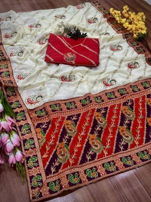 CHUNDADI - PANETAR Phantom Silk Embroidery Work With Jequqrd Diamond Work Saree In white