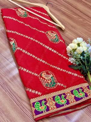 CHUNDADI - PANETAR Phantom Silk Embroidery Work With Jequqrd Diamond Work Saree In Red