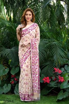 Cream And Purple Special Soft Lilan Slab Attractie Charmfull Saree