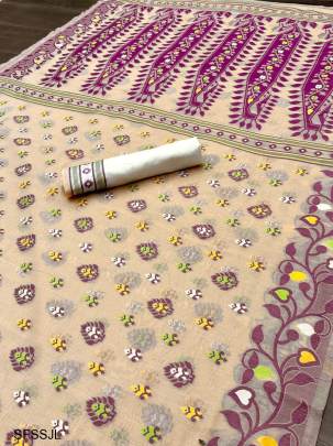 Cream And Purple Special Soft Lilan Slab Attractie Charmfull Saree