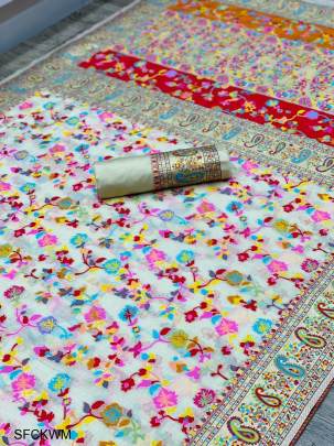 Cream Kashmiri Weaving Multiple Color Thrade Weaving Pure Zari Weaving 