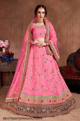 Cupcake Pink Mulberry Silk Lehenga Choli Neo Traditional Vol 1 by Zeel Clothing