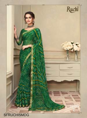 Dark Green Bandhani Chiffon Saree Catalog By Ruchi