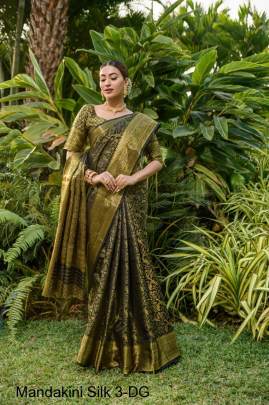 Dark Green Heavy Litchi Silk With Gold Zari Mandakini Silk 3